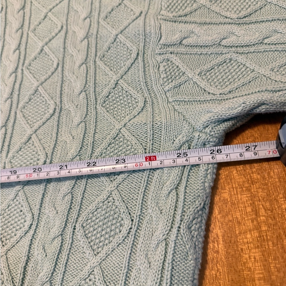 Lands’ End Drifter Cable Knit Cardigan 1X 16W Mint Seafoam Cotton Button Front - Picture 4 of 5